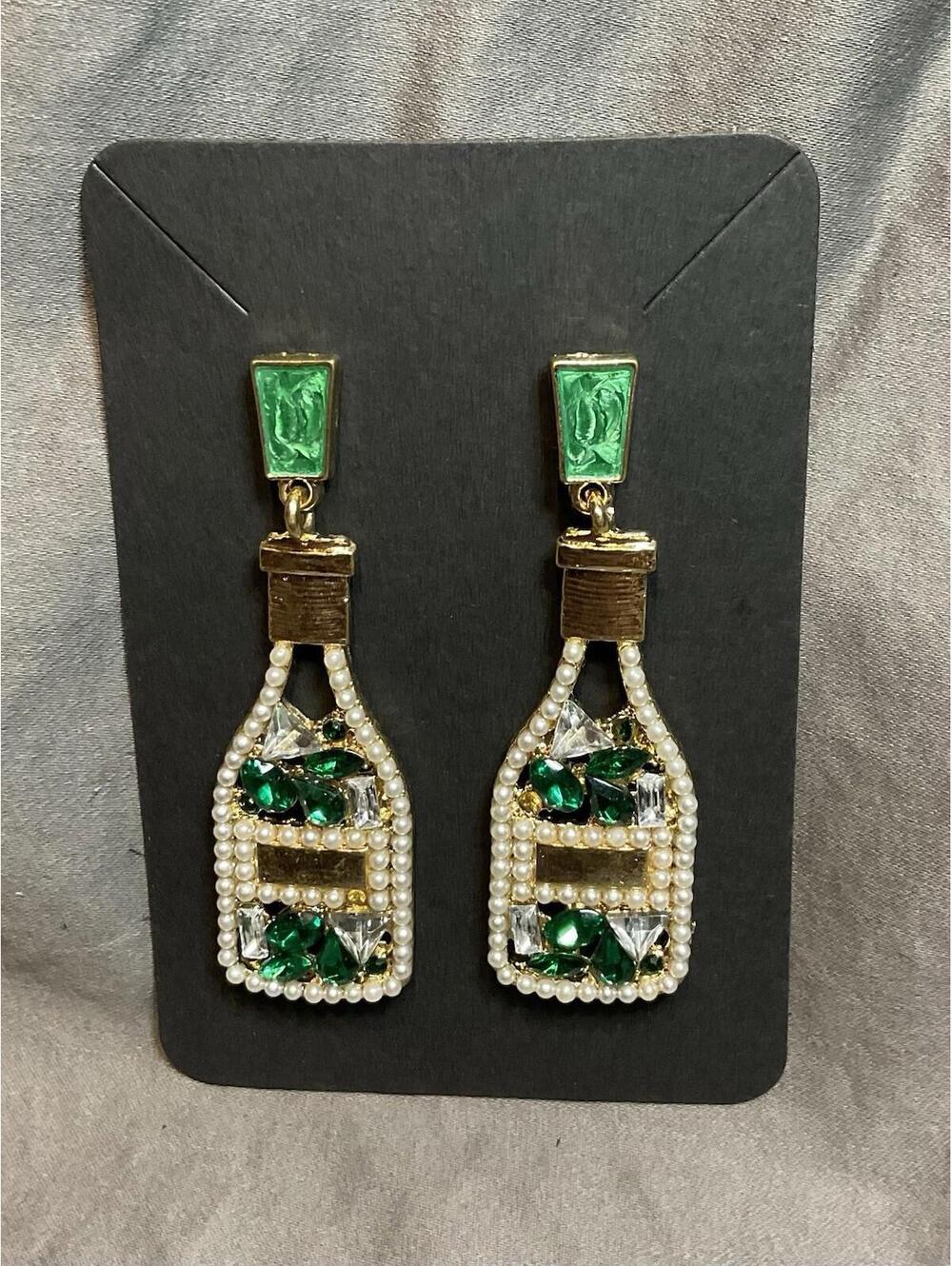 NWOT Green Champagne Bottle Earrings #1104